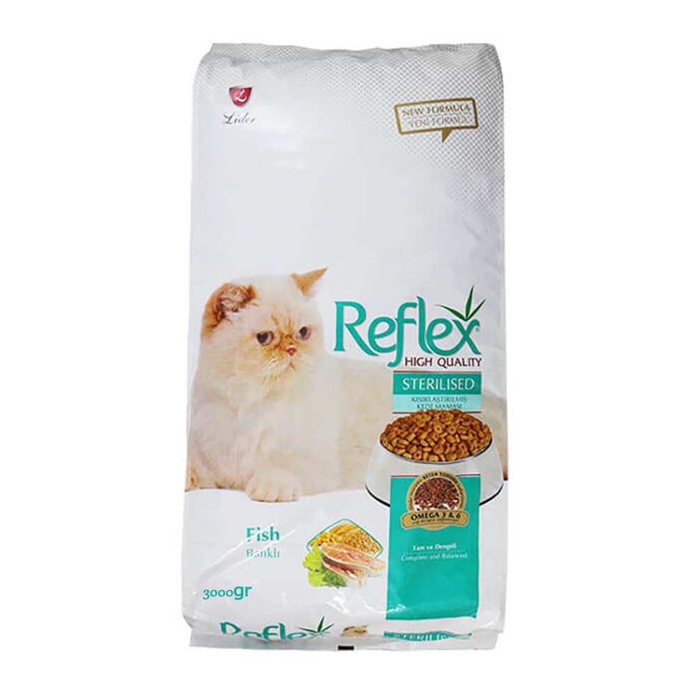 غذای خشک رفلکس مخصوص گربه بالغ عقیم شده مدل Sterilised مقدار 3 کیلوگرم